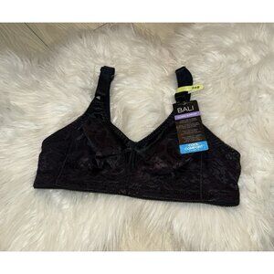 Bali 3372 Double Support Spa Closure Bra Satin WF Floral Womens 34B Black New